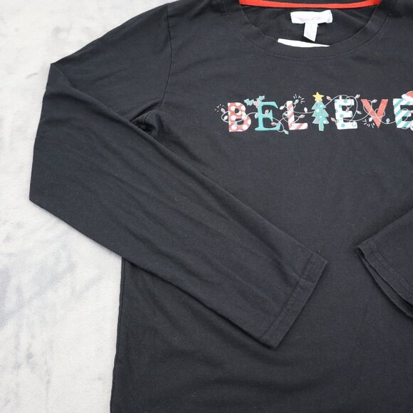 Love Affair Shirt Womens S Black Round Neck Long Sleeve Believe Print Tee - Picture 11 of 16